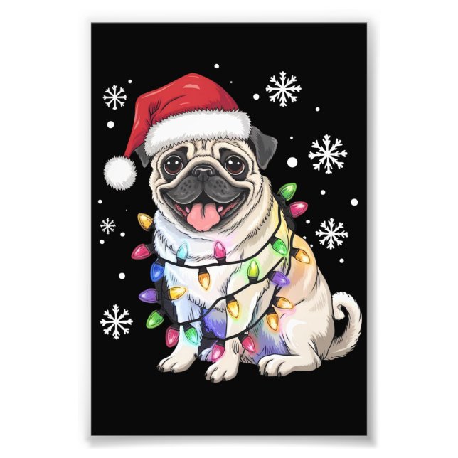 Santa Pug julbelysning Xmas hundälskare  Fototryck (Framsidan)