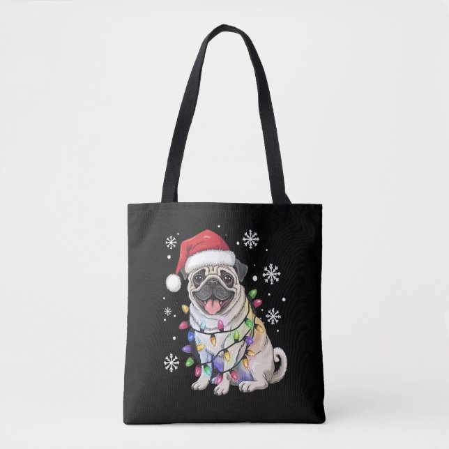 Santa Pug julbelysning Xmas hundälskare  Tygkasse (Framsida)