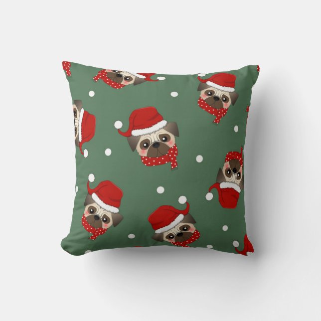 Santa Pug julmönster Kudde (Framsida)