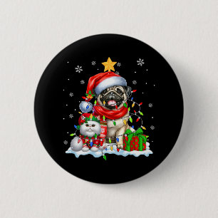 Santa Pug med Elf Cat-julen Ljus Owner Kids Knapp
