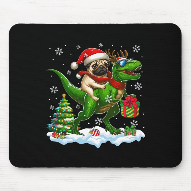 Santa Pug Riding Reindeer T-rex jul Kids Tod Musmatta (Framsidan)