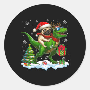 Santa Pug Riding Reindeer T-rex jul Kids Tod Runt Klistermärke