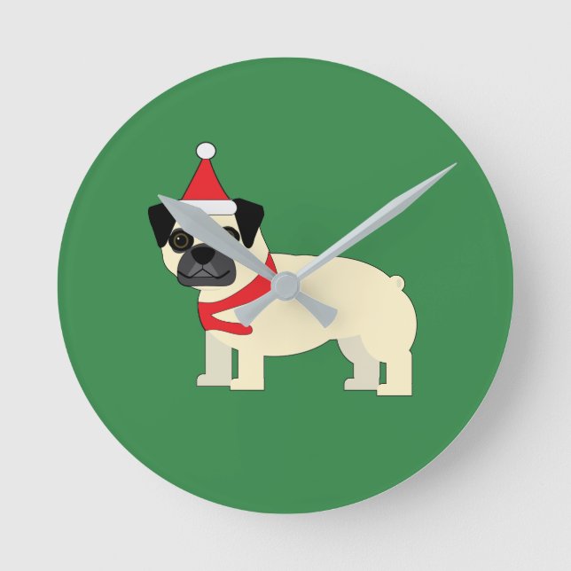 Santa Pug Rund Klocka (Framsida)
