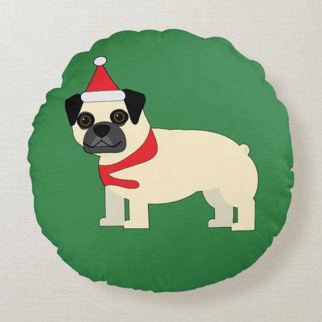Santa Pug Rund Kudde (Framsidan)