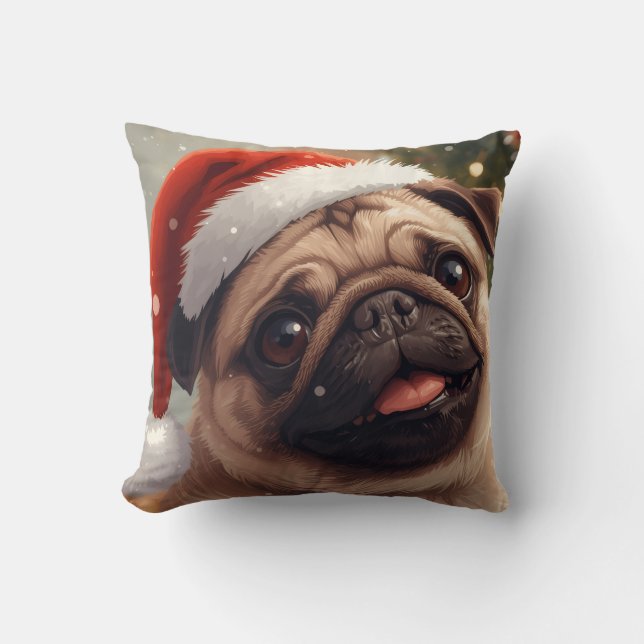 Santa Pug’s Cozy Christmas Cuddle Pillow Kudde (Framsida)