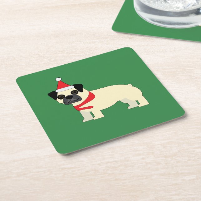 Santa Pug Underlägg Papper Kvadrat (Vinklad)