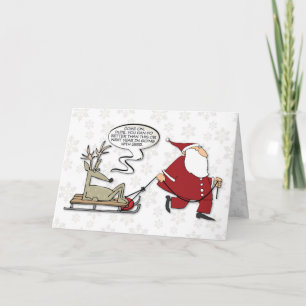 Santa Pulling Reindeer på en Sled Funny jul Helgkort