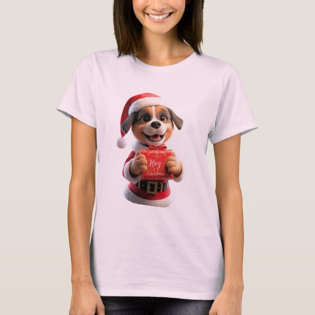 Santa Pup Says: Hug Christmas! 🎅🐾 T Shirt (Framsida)