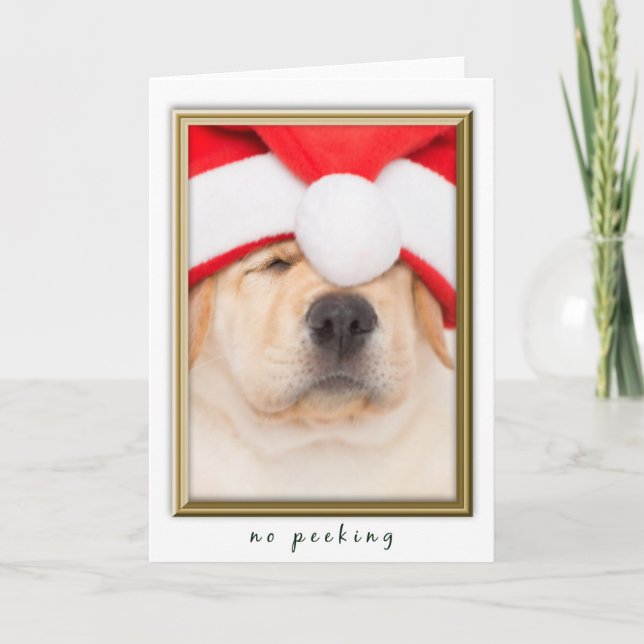 Santa Puppy No Peeking Helgkort (Framsida)