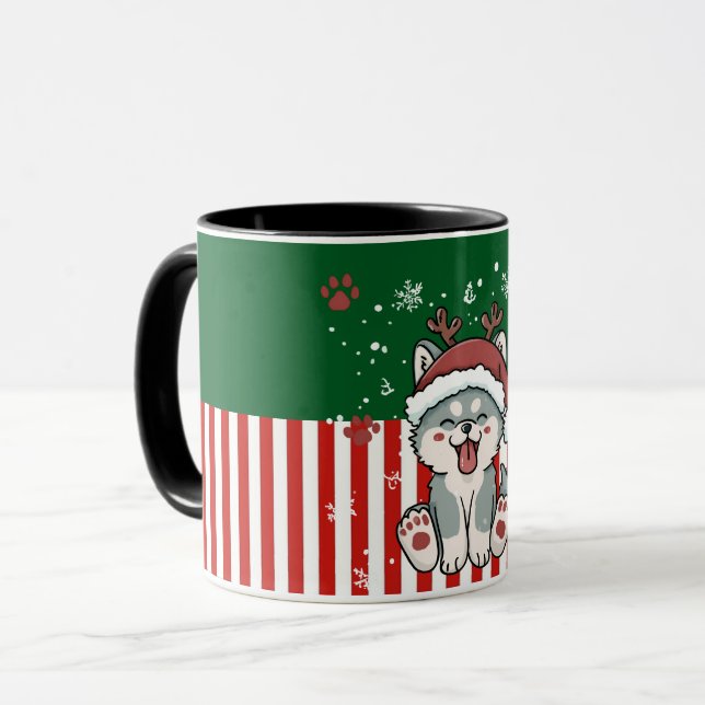 Santa Puppy with Antlers Mugg (Framsida vänster)