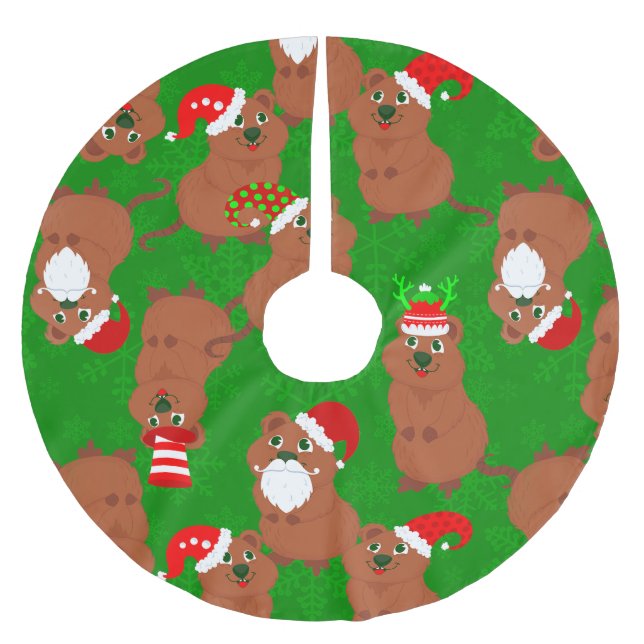 Santa quokka australian christmas snöflingor julgransmatta borstad polyester (Framsidan)