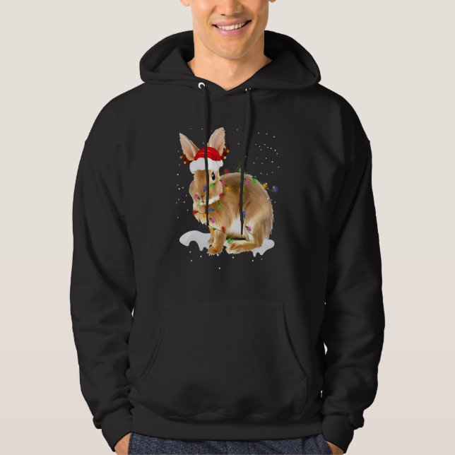 Santa Rabbit Christmas Lights  Christmas Hoodie (Framsida)