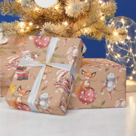 Santa Rabbit Fox Julvinter Helgdag Mönster Presentpapper