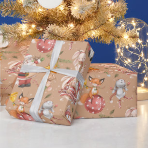 Santa Rabbit Fox Julvinter Helgdag Mönster Presentpapper