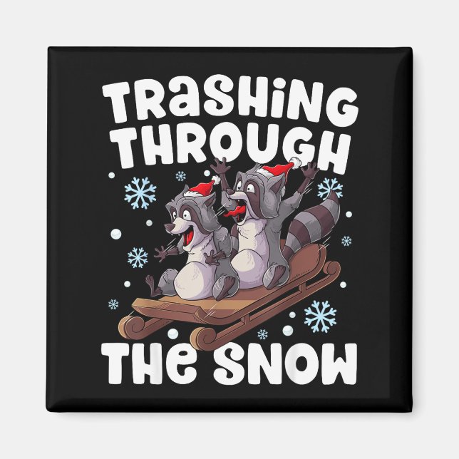 Santa Racoon Trashing Through The Snow Cute Christ Magnet (Framsidan)