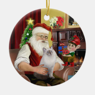 Santa - Ragdoll cat (blå sälpunkt) Julgransprydnad Keramik