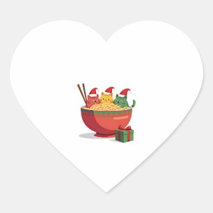 Santa Ramen Cats Anime jul Julafton Kids Girls M Hjärtformat Klistermärke