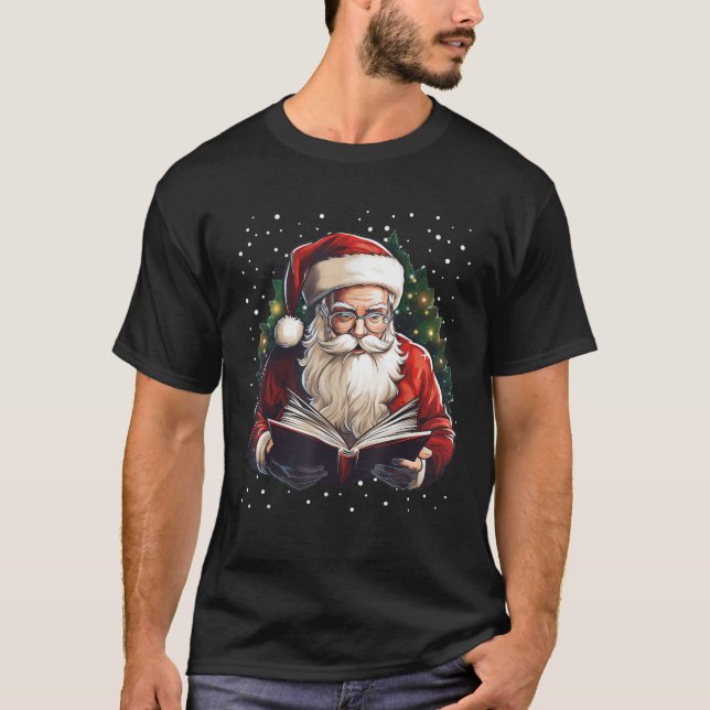 Santa Reading Bok Bookworm Reader Bookish Christm T Shirt (Framsida)