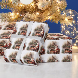 Santa Reading Brev Fireplace Julgran Presentpapper