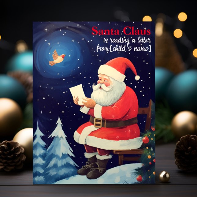 Santa Reading Brev Personlig Retro jul Vykort (Skapare uppladdad)
