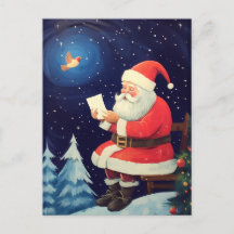 Santa Reading Brev - Vintage jul