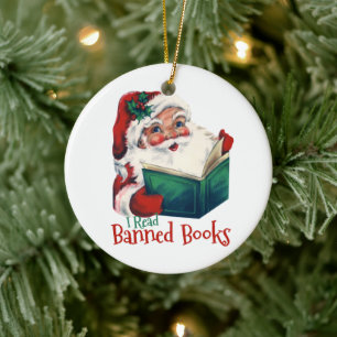 Santa Reads Banned Bokar Julgransprydnad Keramik