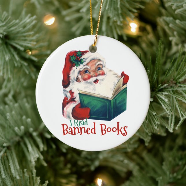 Santa Reads Banned Bokar Julgransprydnad Keramik (Träd)