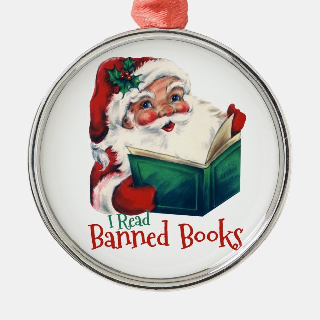 Santa Reads Banned Bokar Julgransprydnad Metall (Framsidan)