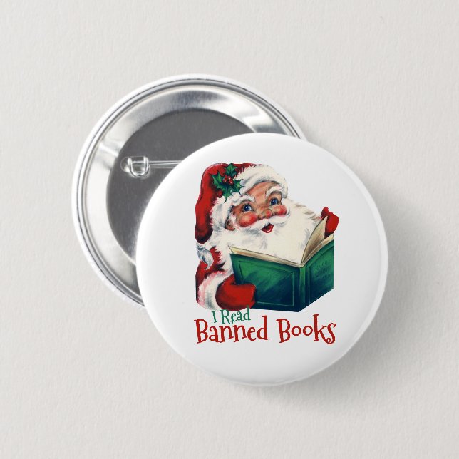 Santa Reads Banned Bokar Knapp (Framsida & baksida)