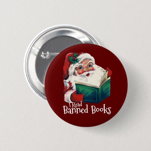 Santa Reads Banned Bokar Knapp (Framsida & baksida)