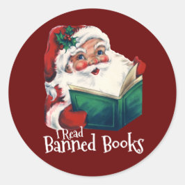 Santa Reads Banned Bokar Runt Klistermärke