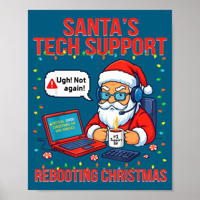 Santa Rebooting Support Engineer s Tech Joke Poster (Framsidan)
