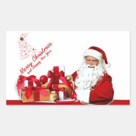 Santa Rectangle Stickers, Glossy Rektangulärt Klistermärke