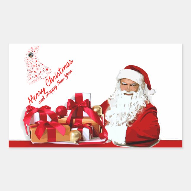 Santa Rectangle Stickers, Glossy Rektangulärt Klistermärke (Framsida)