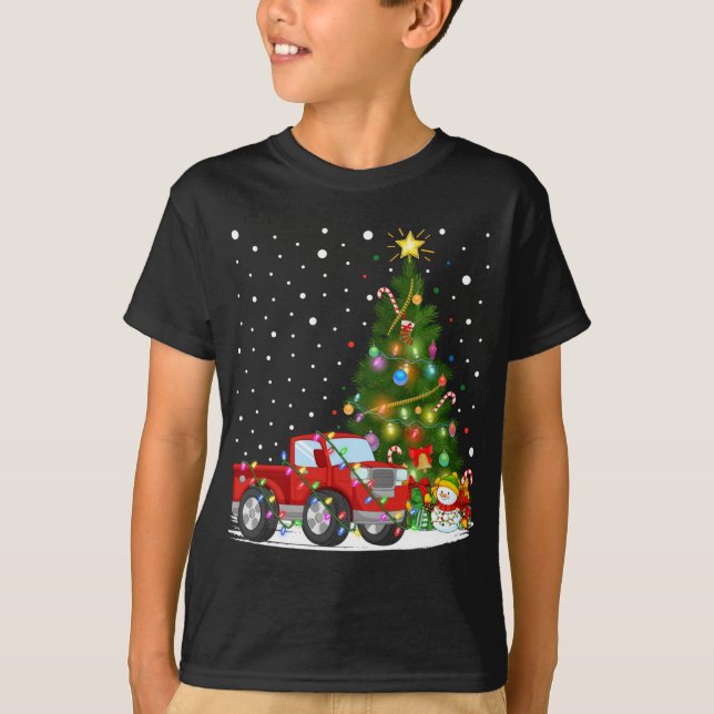 Santa Red Lastbil Julafton Träd Lighting Red Lastb T Shirt (Framsida)