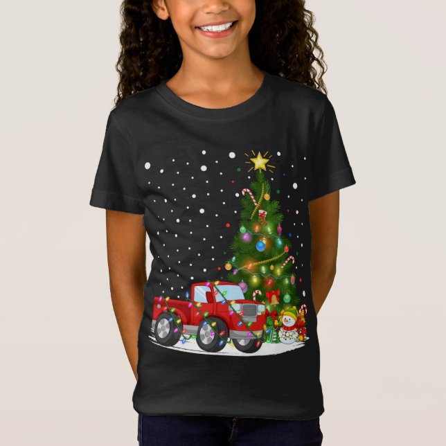 Santa Red Lastbil Julafton Träd Lighting Red Lastb T Shirt (Framsida)