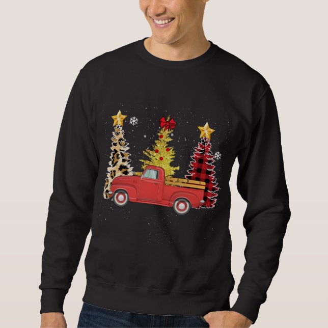 Santa Red Lastbil Julgran Ljus Lång Ärmad Tröja (Framsida)