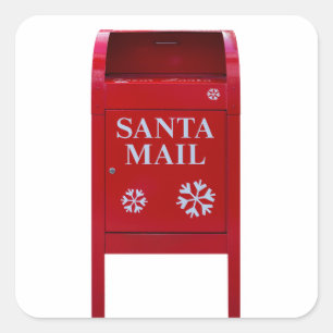Santa Red Mail Box med snöflingor Fyrkantigt Klistermärke