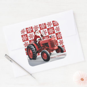 Santa Red Tractor Vintage Farm jul Fyrkantigt Klistermärke