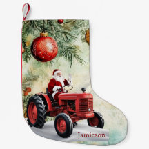 Santa Red Tractor Vintage Farm jul