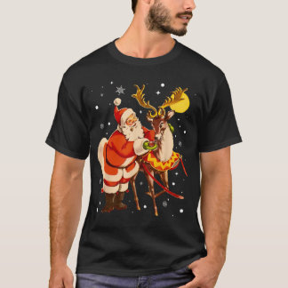 Santa Rein Retro 1950s Vintage Christmas Women Men T Shirt