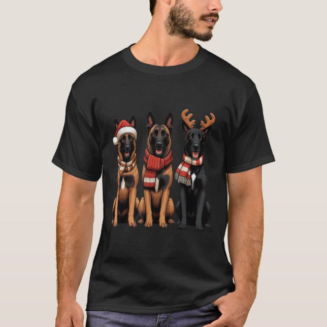 Santa Reindeer Belgian Malinois Christmas Malinois T Shirt (Framsida)