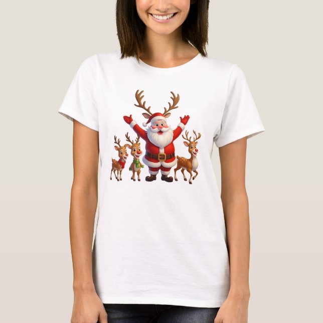Santa & Reindeer Crew T Shirt (Framsida)