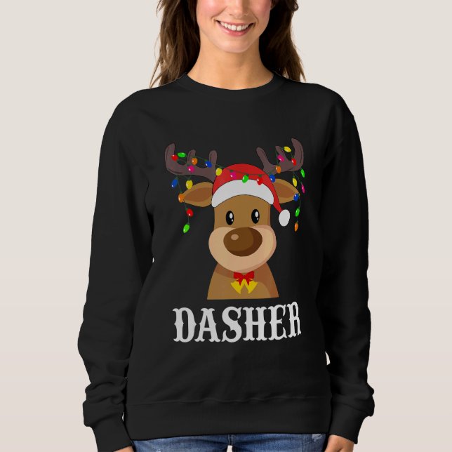 Santa Reindeer Dasher Julafton Group Costume T Shirt (Framsida)