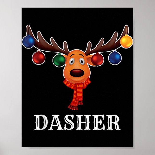 Santa Reindeer Dasher Xmas Group Costume T Shirt  Poster (Framsidan)
