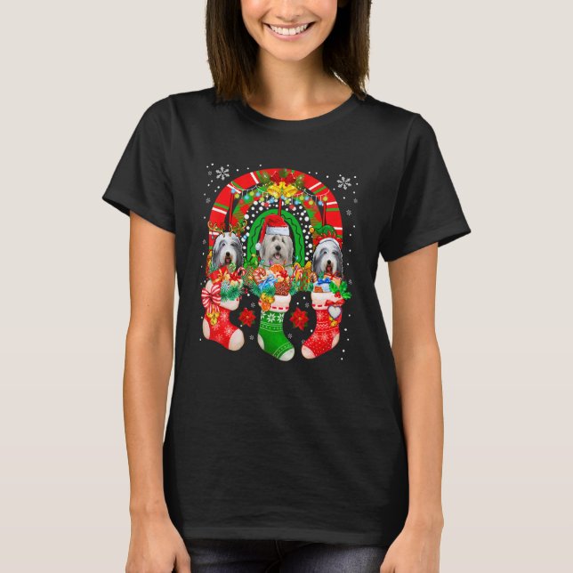 Santa Reindeer Elf Bearded Collie Hundar in Julaft T Shirt (Framsida)
