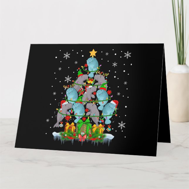 Santa Reindeer Elf Manatees Christmas Tree Lights  Kort (Framsida)