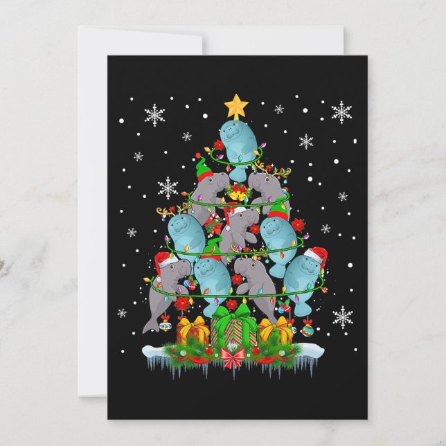 Santa Reindeer Elf Manatees Julgran Ljus Inbjudningar (Framsida)