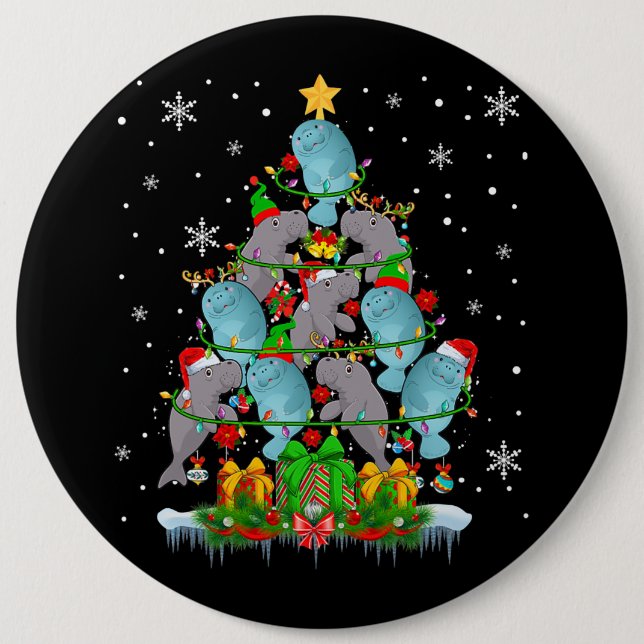 Santa Reindeer Elf Manatees Julgran Ljus Knapp (Framsida)