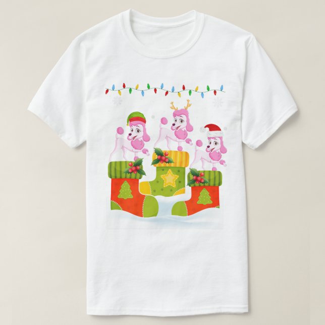 Santa Reindeer Elf Pudel Hund i julklapp U T Shirt (Design framsida)